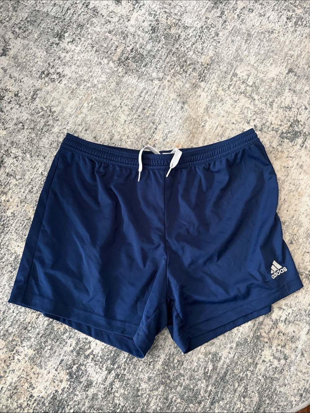adidas Navy Blue Athletic Shorts with White Drawstring